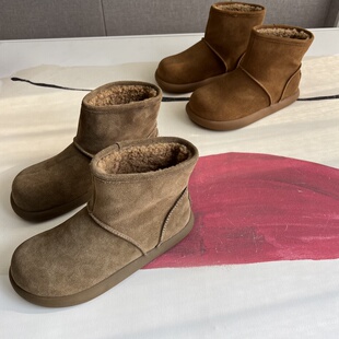 今年实在很火~!头层磨砂牛皮 大土豆雪地靴加绒羊毛短靴中筒靴