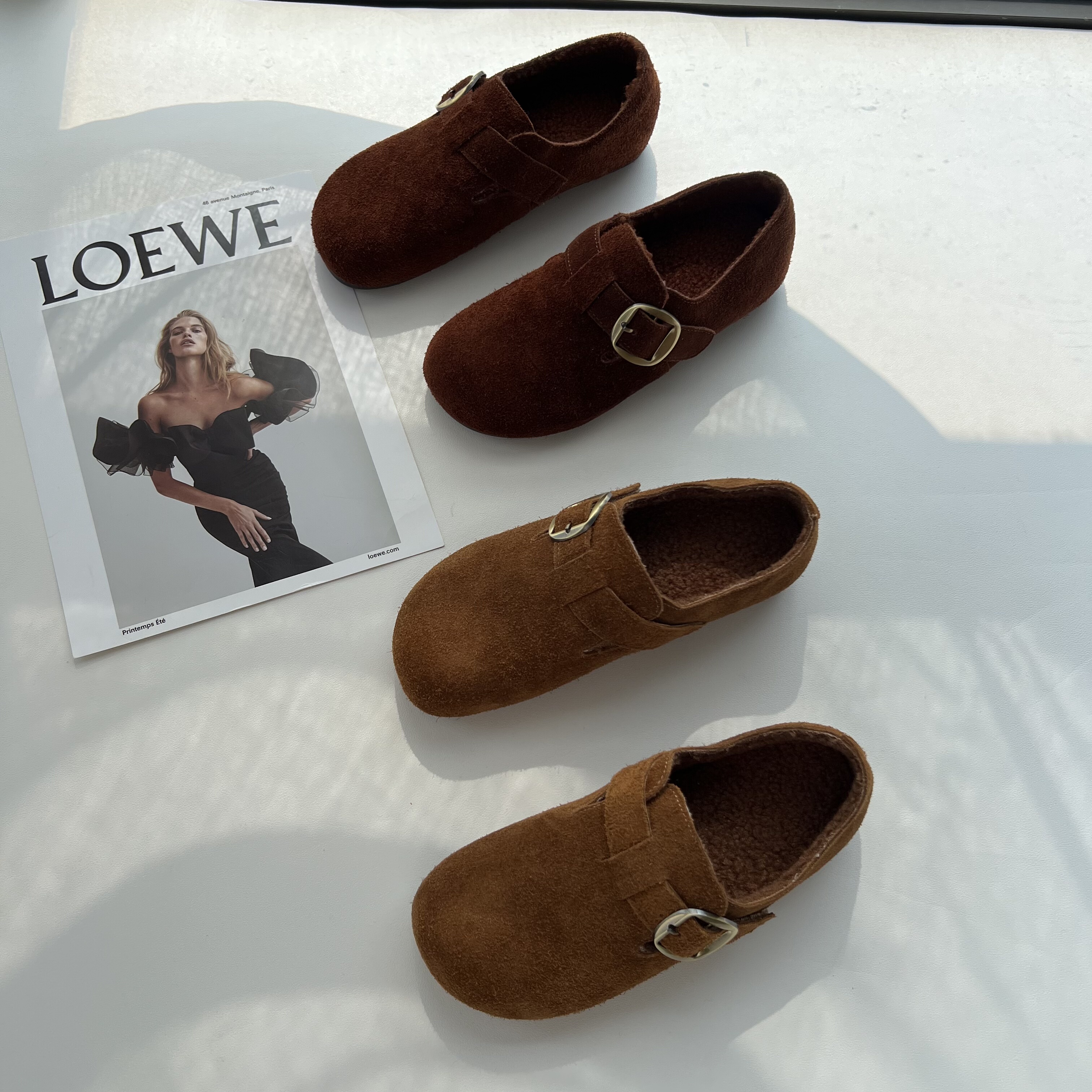 今年流行秋冬爆款勃肯鞋女真皮加绒2025新款百搭复古一脚蹬乐福鞋