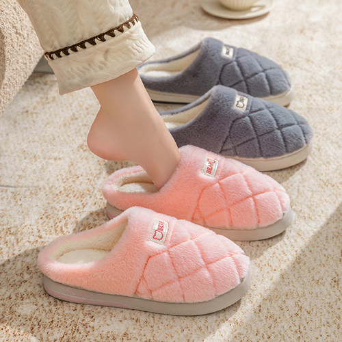 冬季室内居家用情侣棉拖鞋女防滑耐磨保暖加绒毛毛绒拖鞋男士冬天