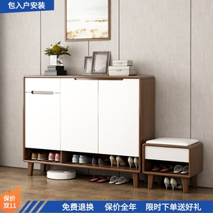 橱 新中式 入户实木鞋 柜带换鞋 凳玄关隔断收纳储物阳台柜家用门口鞋