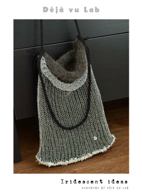 deja vu Lab原创小众设计拼色托特手工毛线红酒网兜包tote bag