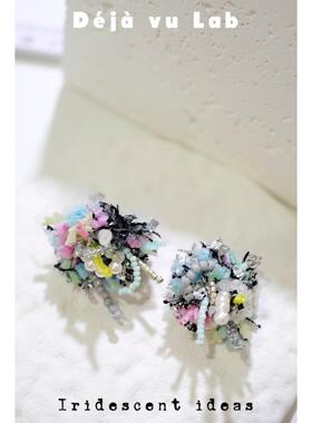 Deja vu Lab原创小众设计手工日本串珠多巴胺彩色烟花耳夹耳饰