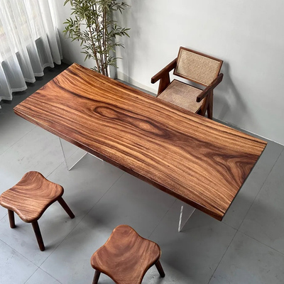 胡桃木大板茶桌椅组合实木原木餐桌书画桌自然边办公桌现代简约