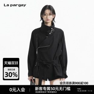 Lapargay 解构风短外套 斜拉链立领 绑带收腰酷飒夹克 D78301239V