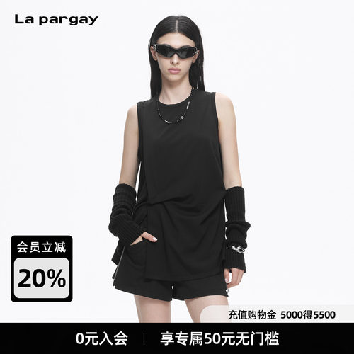 Lapargay女无袖T恤后背抽绳褶皱