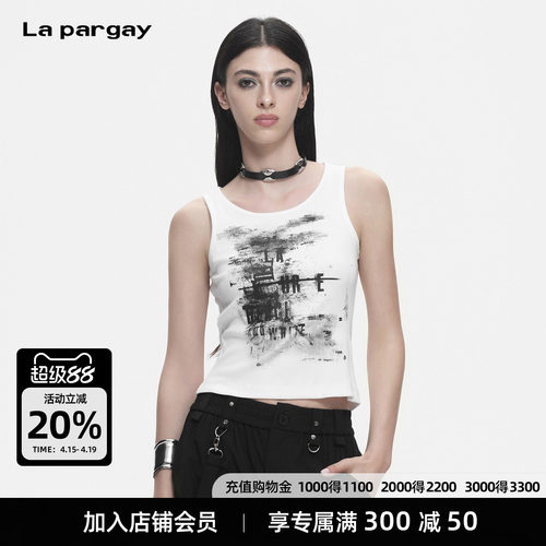 Lapargay水墨印花短款背心显瘦