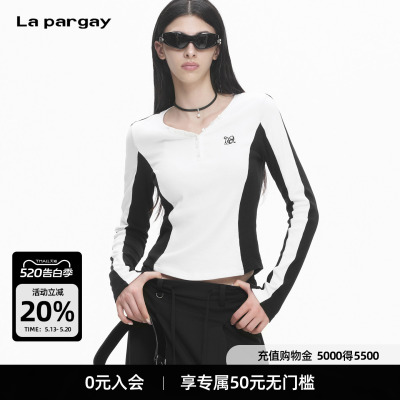 Lapargay 黑白撞色拼接上衣 简约美学 V领半扣设计 L78300307V