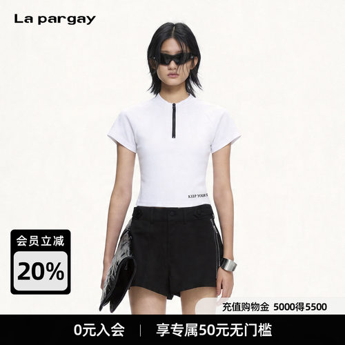 Lapargay高弹修身立领短款T恤