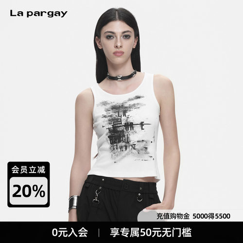 Lapargay水墨印花短款背心显瘦