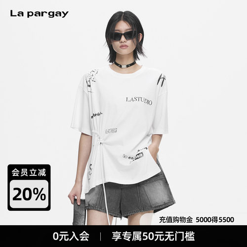 Lapargay抽绳收腰涂鸦印花T恤