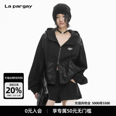 Lapargay 皮质拼接连帽外套 街头酷感 双开拉链 L78101221C