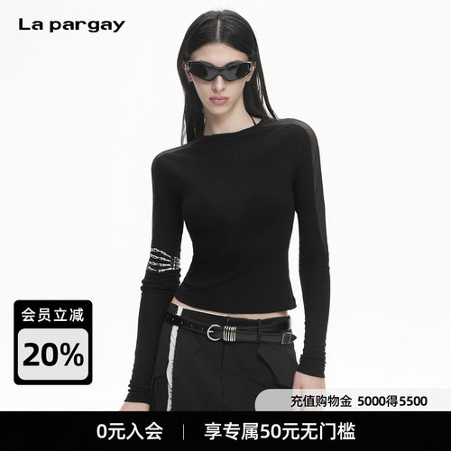 Lapargay辣妹网纱修身长袖T恤
