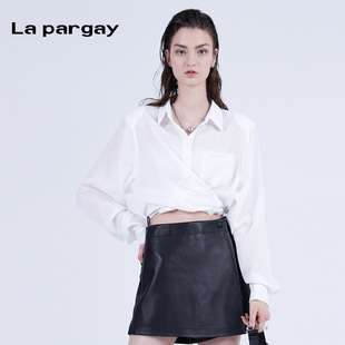 衬衣小众简约气质上衣女短款 pargay纳帕佳2025年夏POLO领长袖