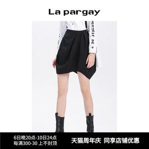 Lapargay纳帕佳夏季新款女装黑色裙子个性休闲侧背带花苞裙半身裙