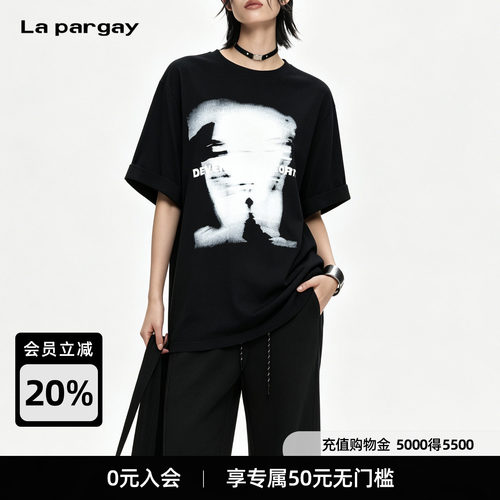 Lapargay落肩宽松黑白人像T恤