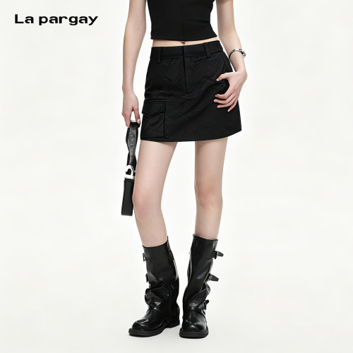 Lapargay高腰A字显瘦小黑短裙