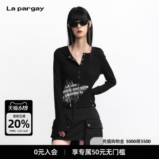 Lapargay 字母印花打底长袖上衣 短款修身显瘦 L75300307V