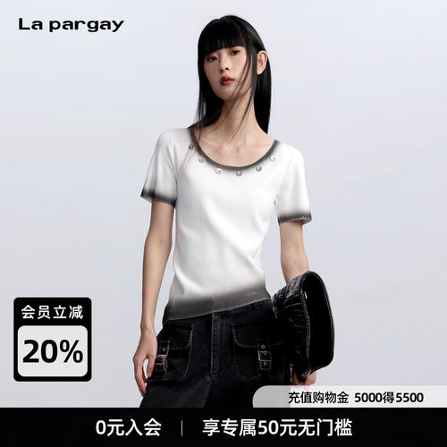 Lapargay渐变针织低圆领T恤