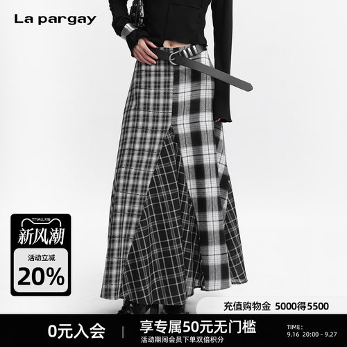 Lapargay 格纹解构半身裙 微A字版型 不规则拼接工艺 L75309107V
