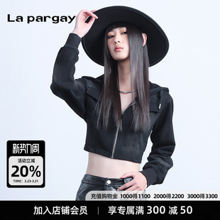 连帽短款 黑色个性 外套2026春季 女式 休闲设计感上衣 新款 纳帕佳长袖