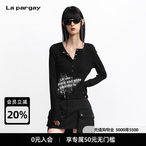Lapargay 字母印花打底长袖上衣 短款修身显瘦 L75300307V