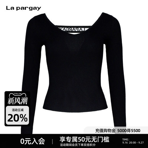 Lapargay坑条V领显瘦针织上衣