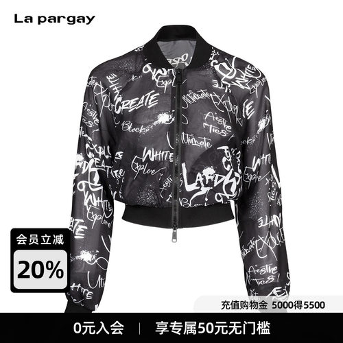 Lapargay涂鸦透视网纱棒球外套