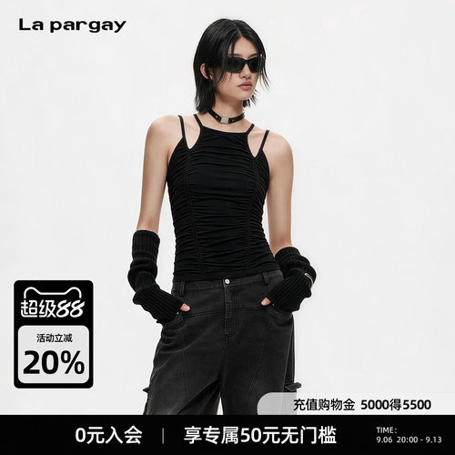 Lapargay挂脖镂空褶皱吊带背心