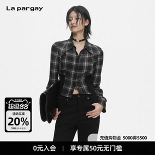 Lapargay 收腰格纹短款衬衫 撞色拼接 优化身材比例 L78201002C