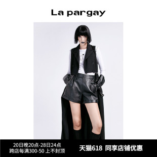 新款 女装 黑色上衣个性 马甲外套 Lapargay纳帕佳春季 时尚 可拆卸长款