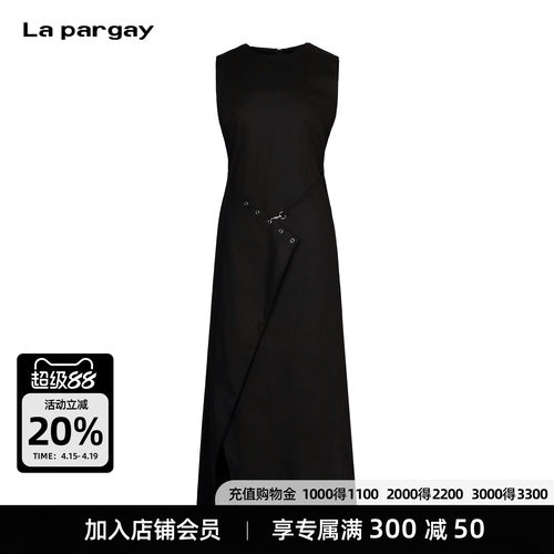 Lapargay纯黑金属扣显瘦连衣裙
