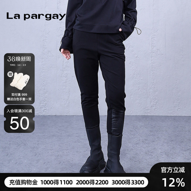 纳帕佳高腰长款休闲裤2026春季新款女式黑白色修身显瘦设计感裤子