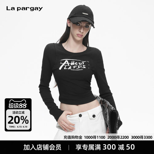Lapargay假两件修身长袖T恤