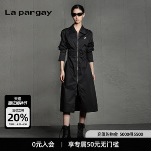 纳帕佳罗纹收腰长袖连衣裙2026春季新款女式黑色个性时尚长款裙子