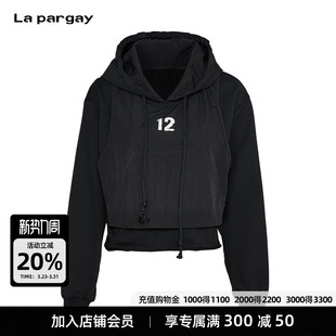 潮感拉满 Lapargay 抽绳连帽 卫衣 L78101983V 假两件拼接短款