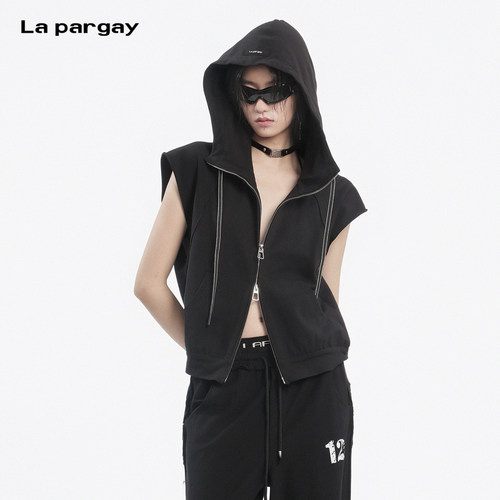 Lapargay连帽拉链后背印花马甲