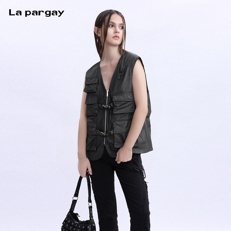 La pargay纳帕佳纯棉无袖马甲2025秋季新款女士个性时尚休闲上衣