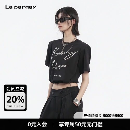 Lapargay垫肩抽绳短款T恤