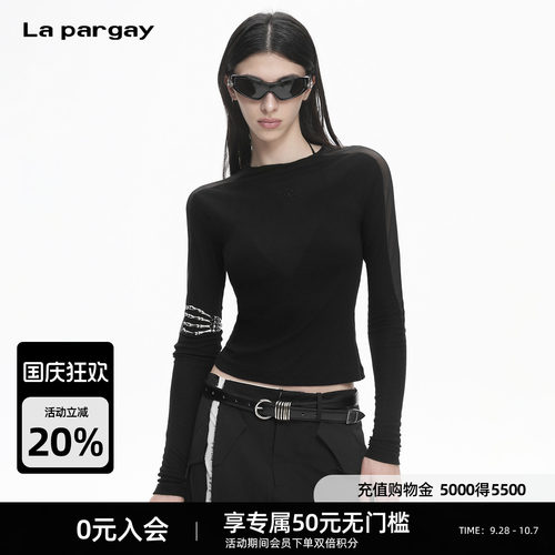 Lapargay辣妹网纱修身长袖T恤