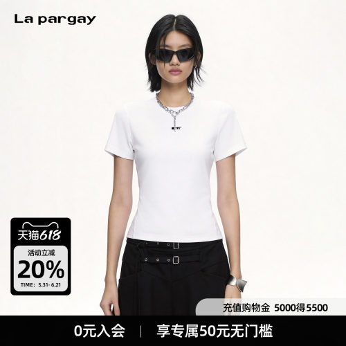 Lapargay短款圆领T恤收腰显瘦