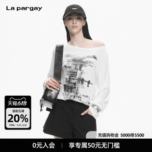 Lapargay 宽松落肩上衣  斜肩露肩 水墨印花 随性慵懒 L78200301V