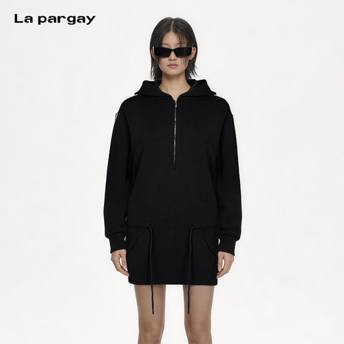 Lapargay连帽半拉链显瘦卫衣裙