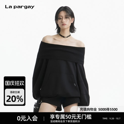 Lapargay慵懒风一字肩拼接卫衣
