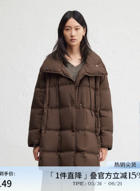 播商场同款保暖中长款高领方格绗缝24冬新款羽绒服女BDR4RD4122