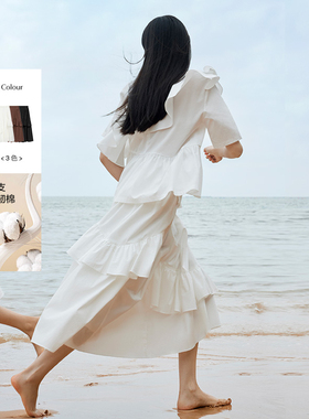 播不对称荷叶边半身裙女2024春季新款大下摆a字长裙DDR2BD5605