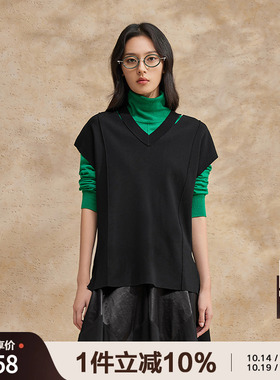 播黑色针织马甲女商场同款2024春夏设计感叠穿背心上衣BDR2SD0747