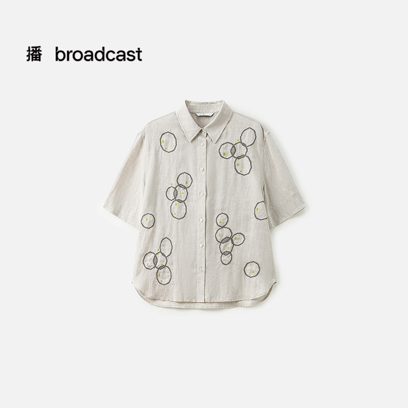 播商场同款提花亚麻短袖衬衫女25夏季新款休闲翻领衬衣BDS2CD2635