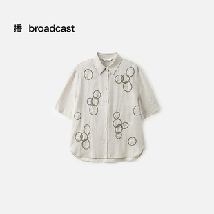 新款 播商场同款 女25夏季 衬衫 休闲翻领衬衣BDS2CD2635 提花亚麻短袖