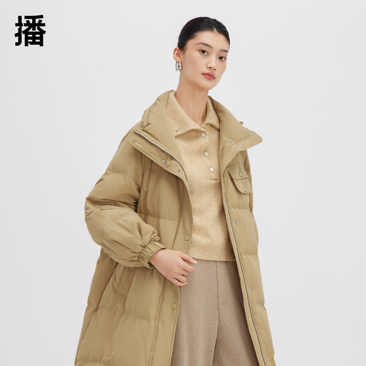 90白鸭绒中长款羽绒服播2024冬季