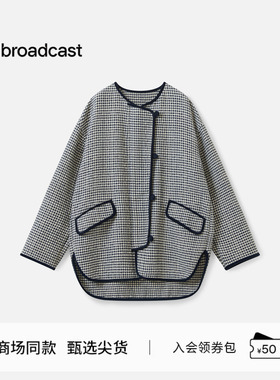 播商场同款复古格纹圆领棉服女秋冬新款宽松松弛外套BDS4PD3836